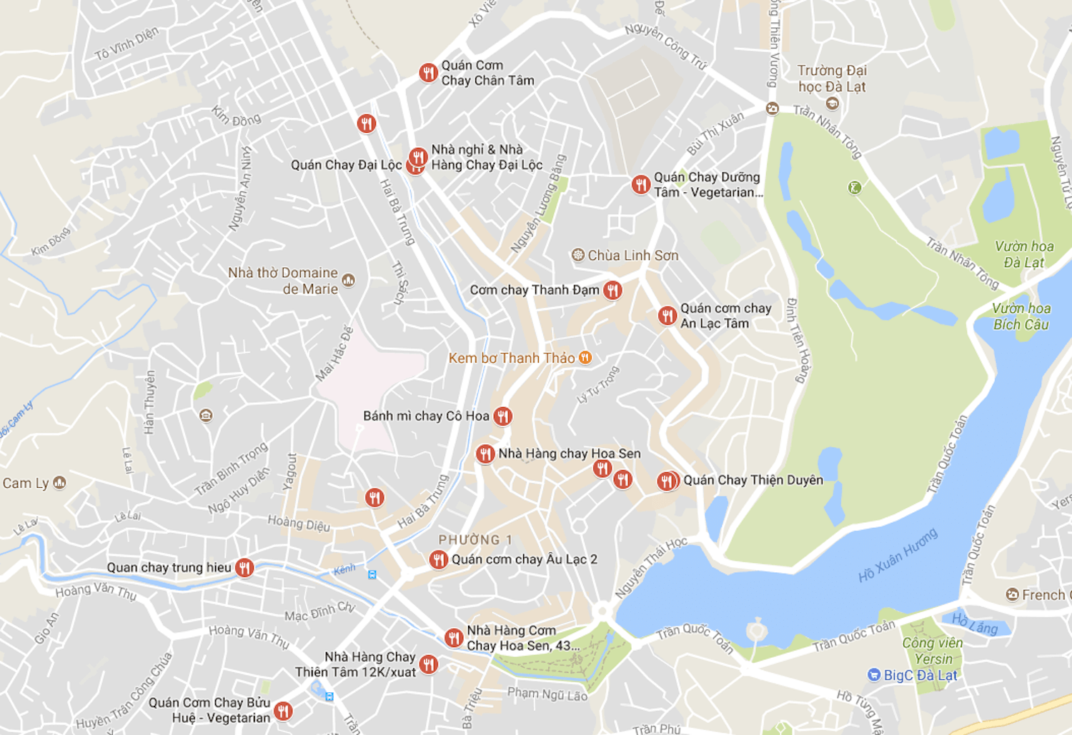 Recherche de restaurants chay à Da Lat sur Google Maps