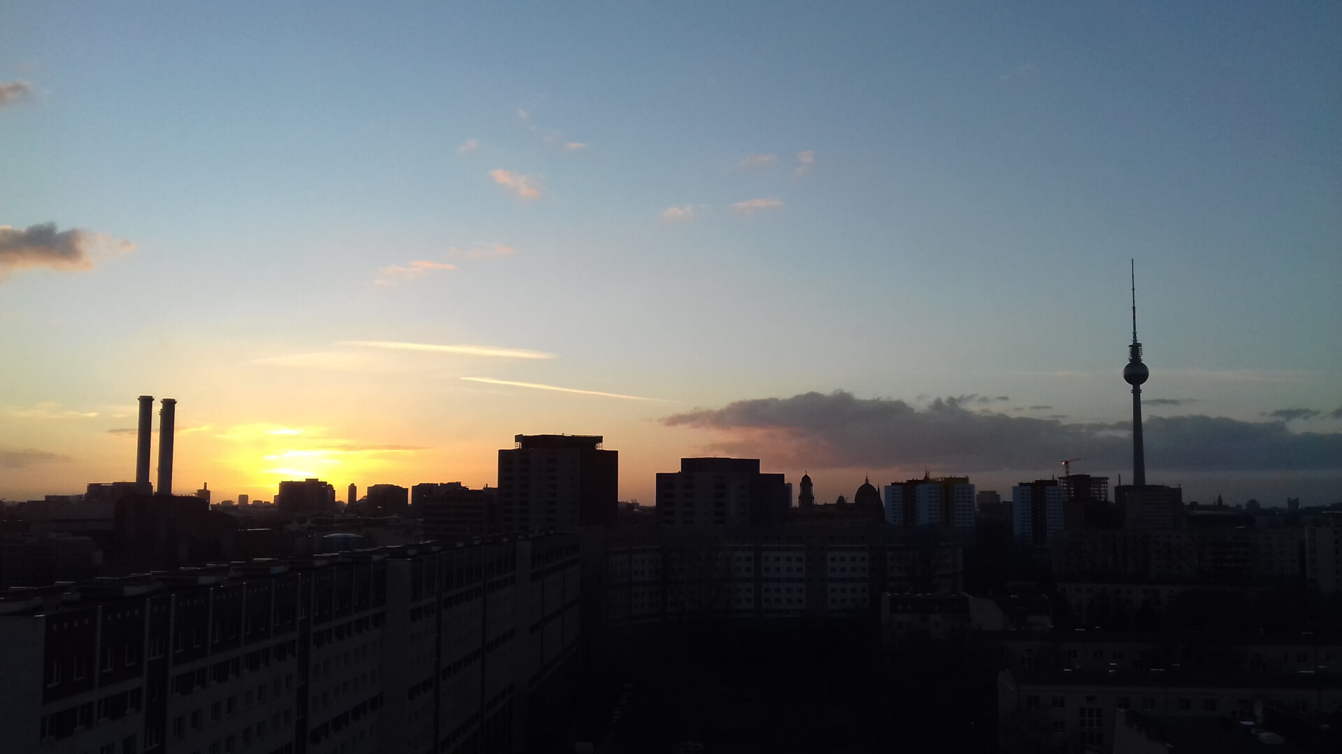 Coucher de soleil sur Berlin depuis notre fenêtre