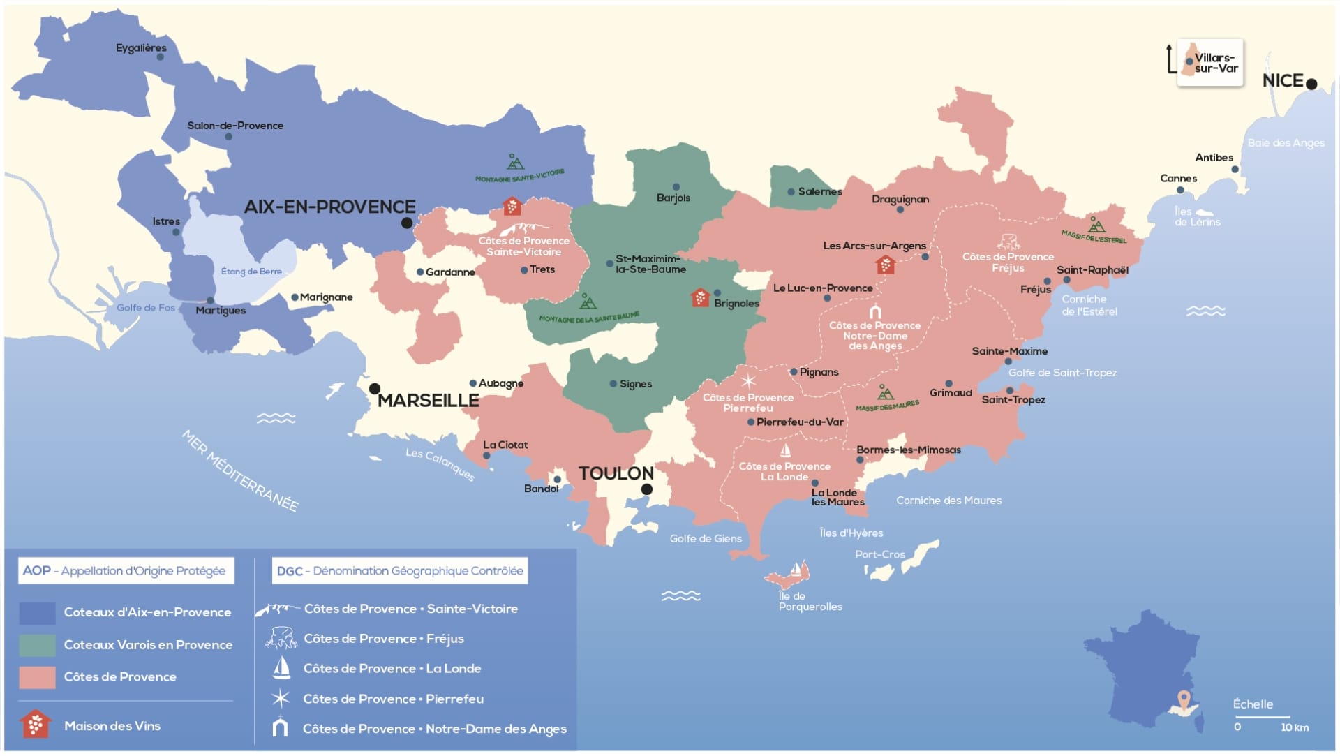 Carte des appellations des vins de Provence